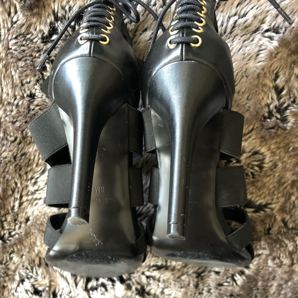 NINE WEST :Black Strap Leather Lace back Heel NWOT - Picture 3 of 8